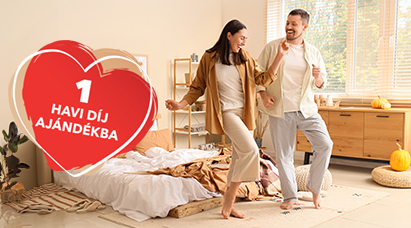 Egy havi díj ajándékba! A képen egy táncoló fiatal pár látható.