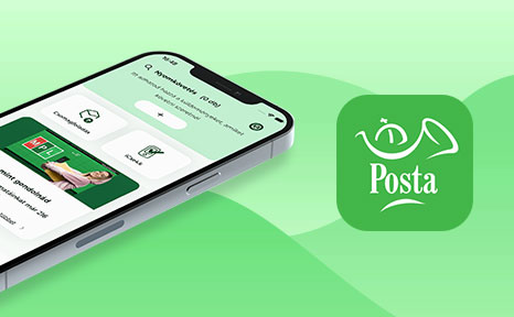 A képen egy okostelefon látható a megújult Posta mobilappal